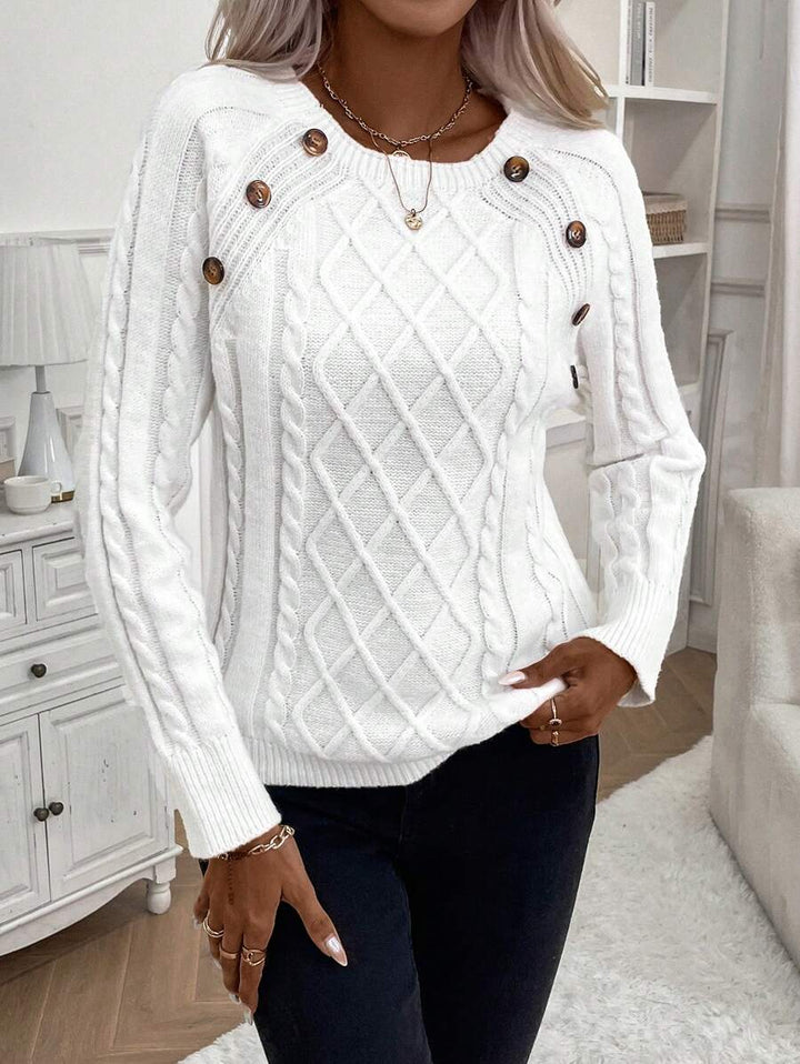 Clara – Button-Detail Cable Knit Sweater