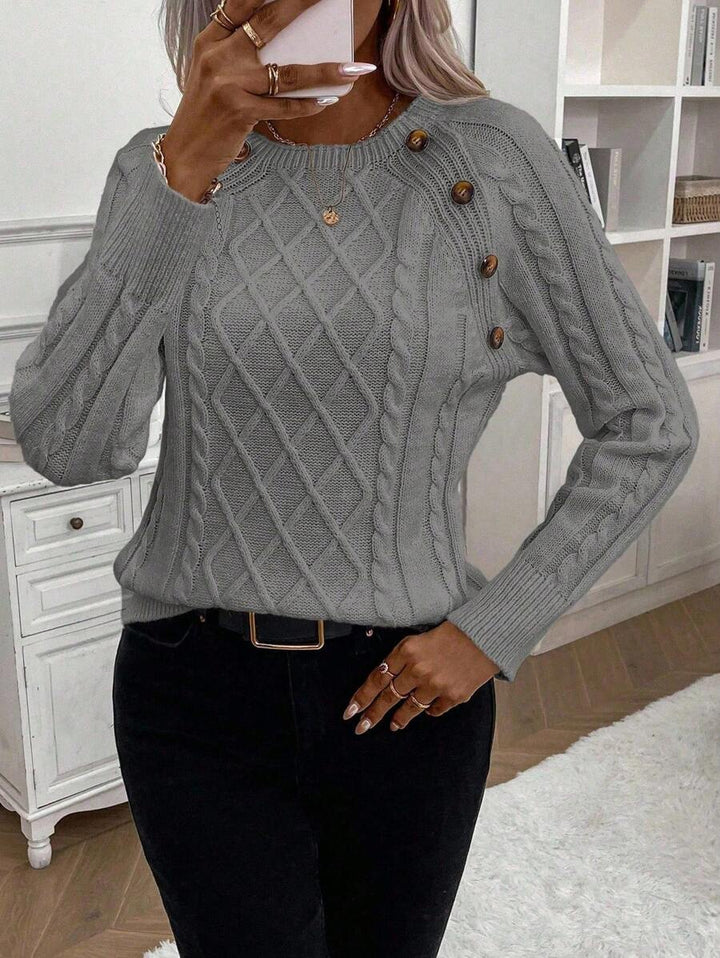 Clara – Button-Detail Cable Knit Sweater