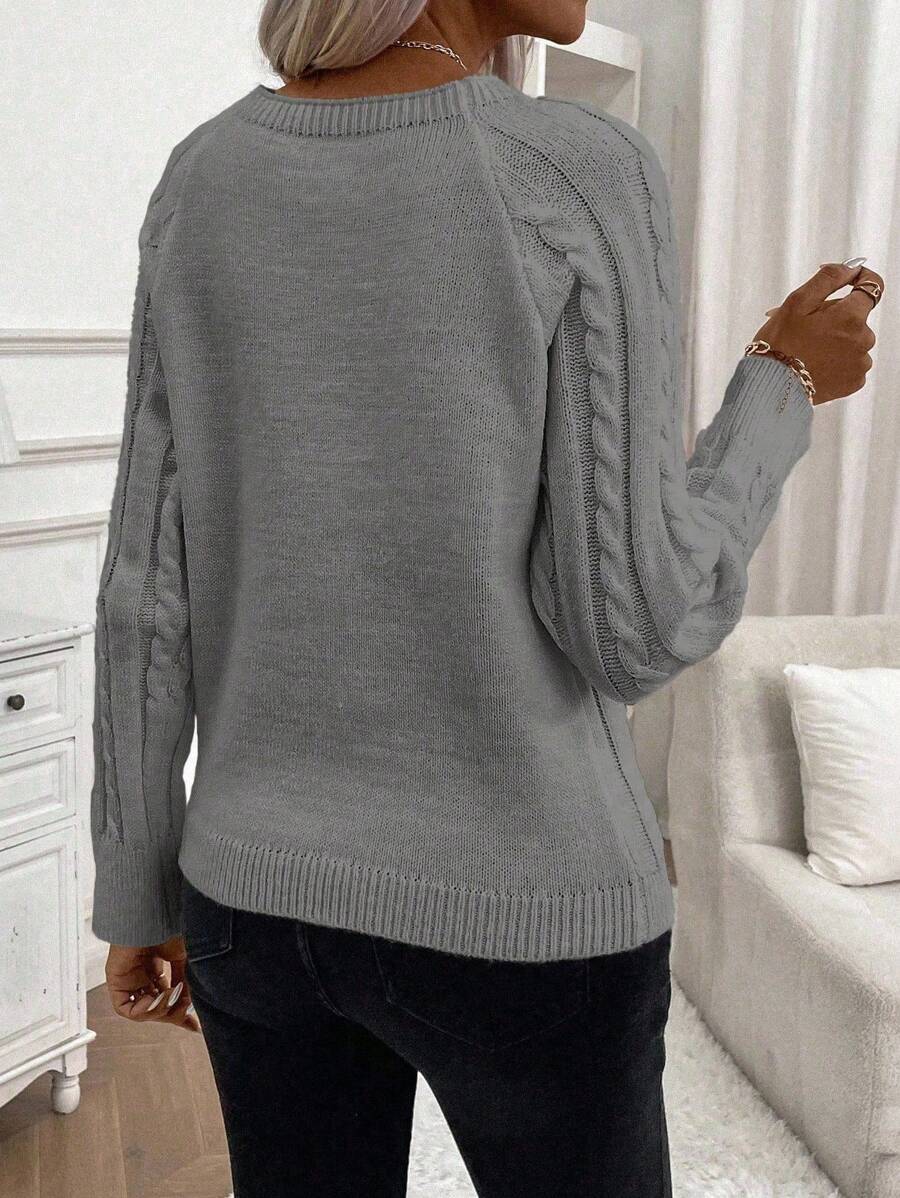 Clara – Button-Detail Cable Knit Sweater