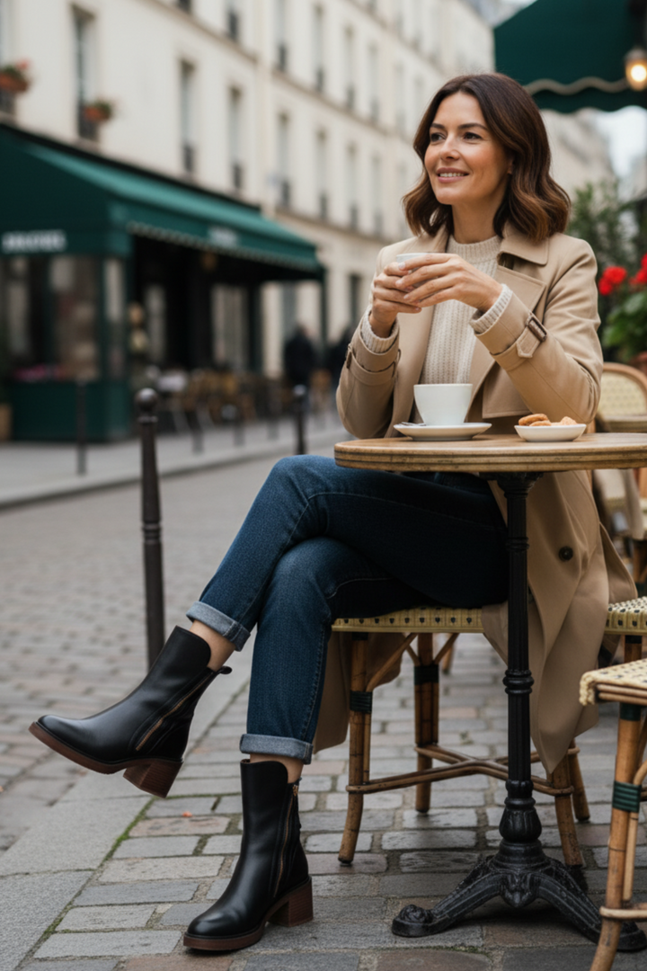 Valorine – Black Leather Boot with Comfortable Heel