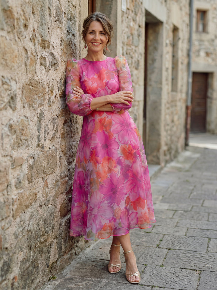 Rosalind™ | Floral Organza Midi Dress