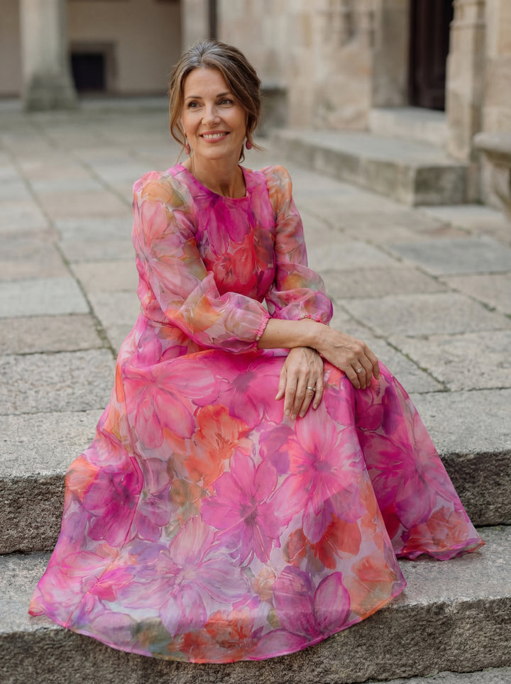 Rosalind™ | Floral Organza Midi Dress