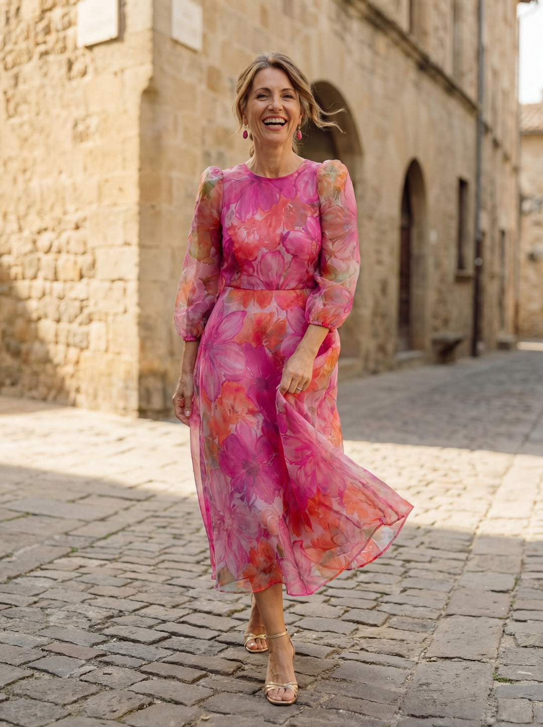 Rosalind™ | Floral Organza Midi Dress