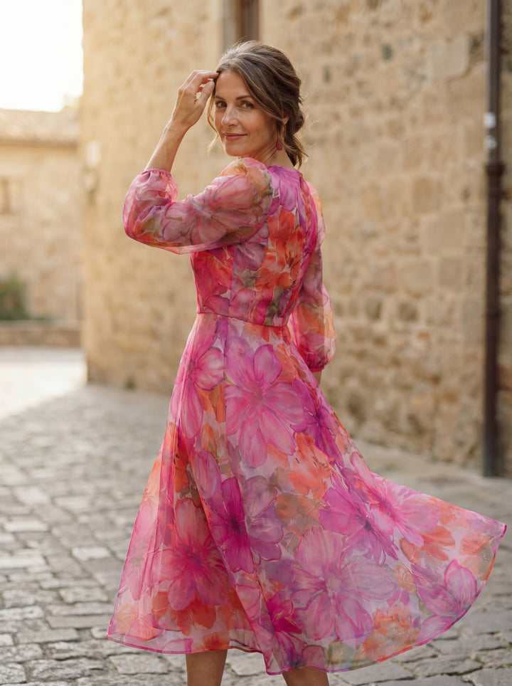 Rosalind™ | Floral Organza Midi Dress